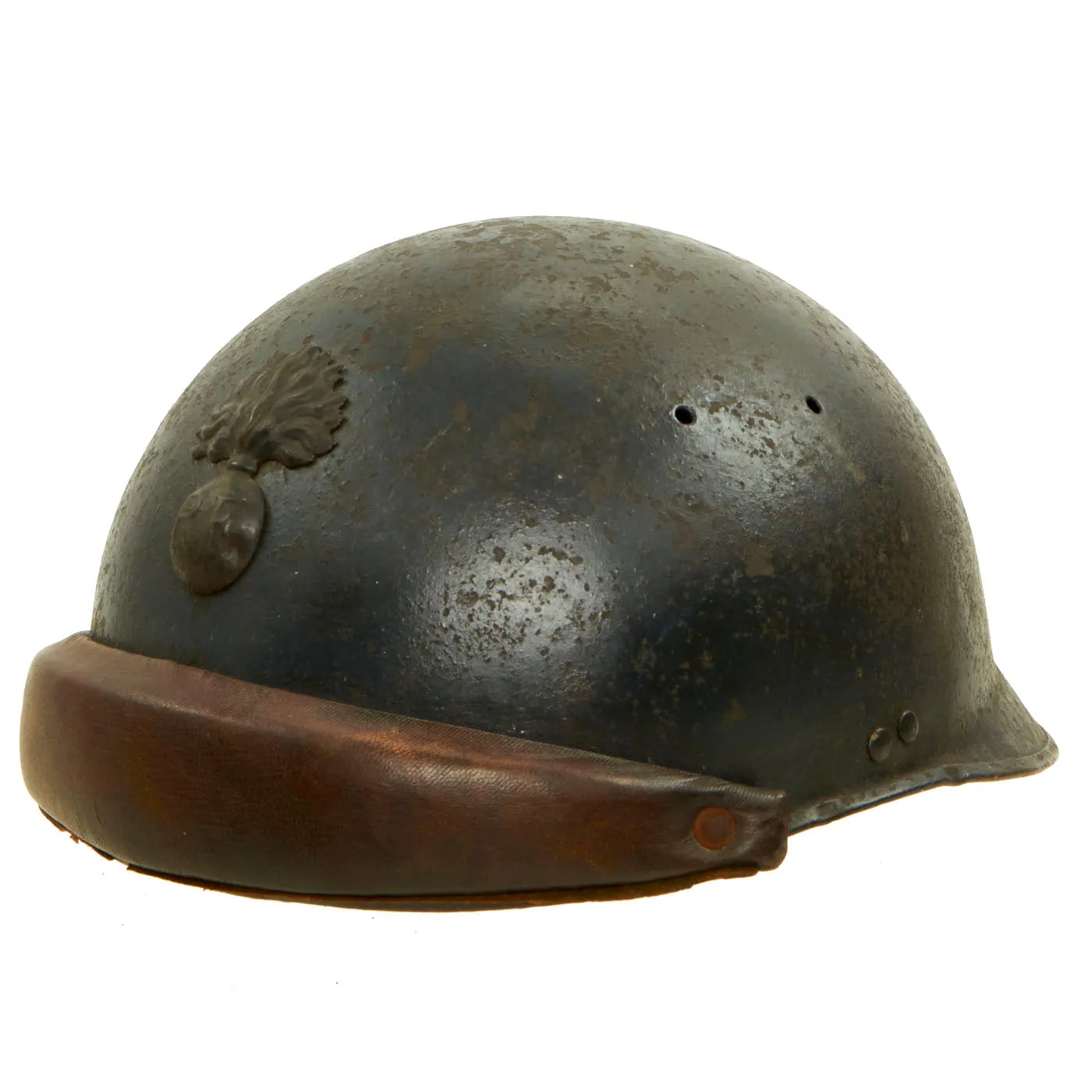 Original French WWII Model 1935 Tanker Armored Vehicle Helmet with Blue Paint