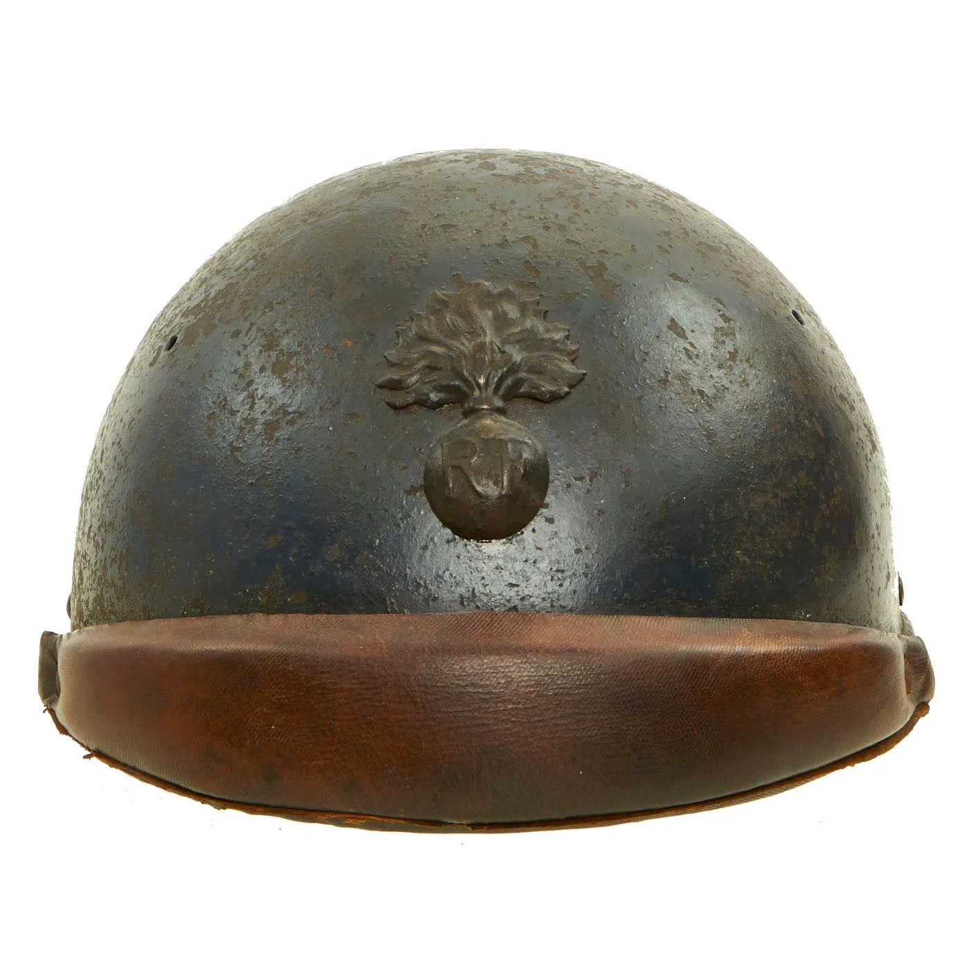 Original French WWII Model 1935 Tanker Armored Vehicle Helmet with Blue Paint