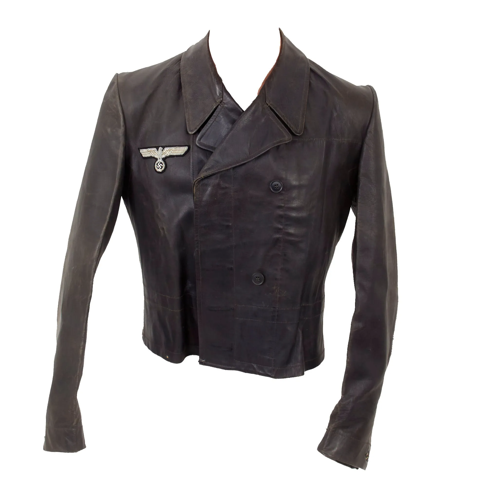 Original German Double Breasted Panzer Officer's Leather Jacket and Trouser Uniform Set with Boots - A.A.F. Tank Museum