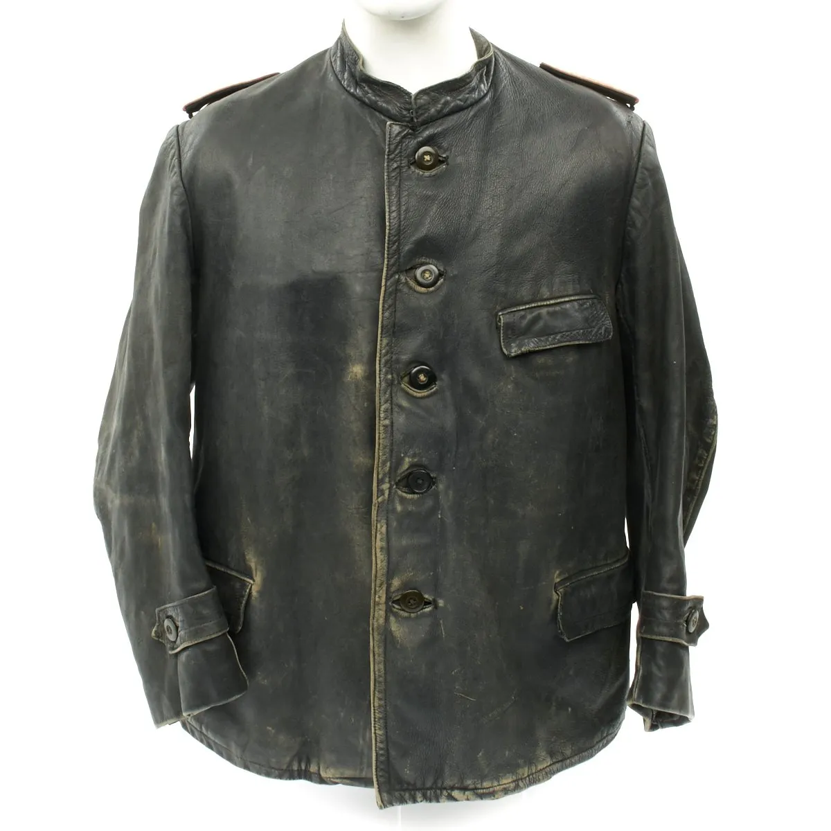 Original German WWII Panzer Officer Black Leather Jacket