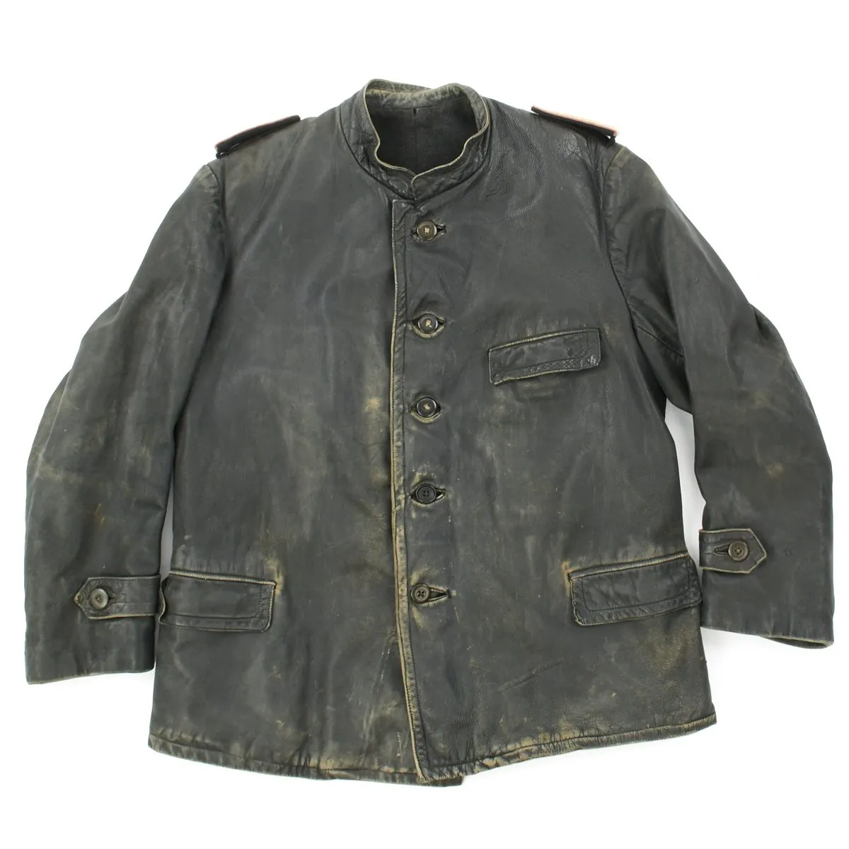 Original German WWII Panzer Officer Black Leather Jacket