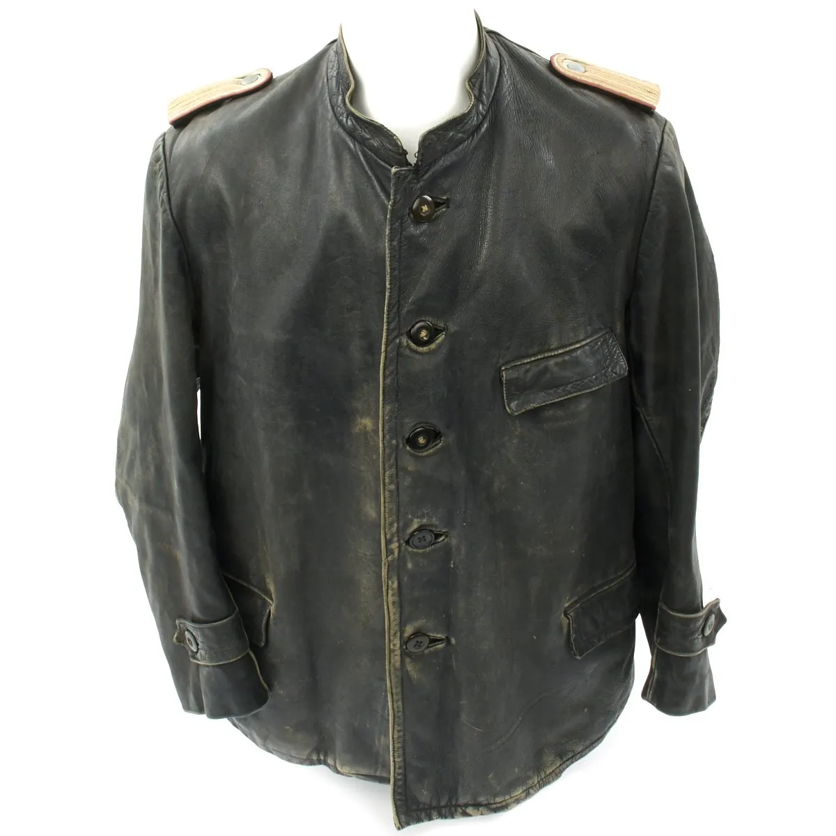 Original German WWII Panzer Officer Black Leather Jacket