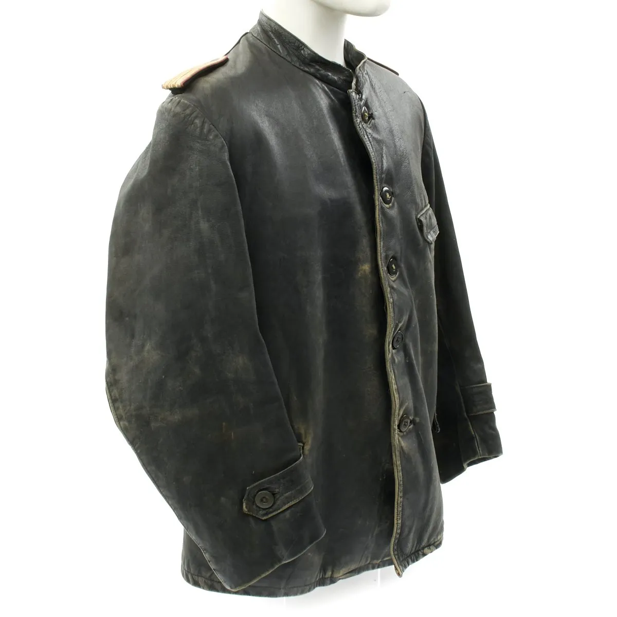 Original German WWII Panzer Officer Black Leather Jacket