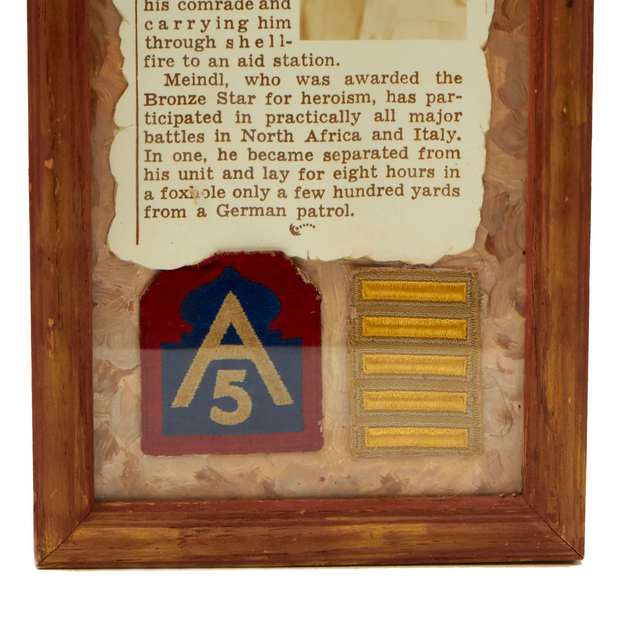 Original U.S. WWII Framed Bronze Star Recipient’s Dog Tag and Patch Grouping - Sergeant Richard J. Meindl