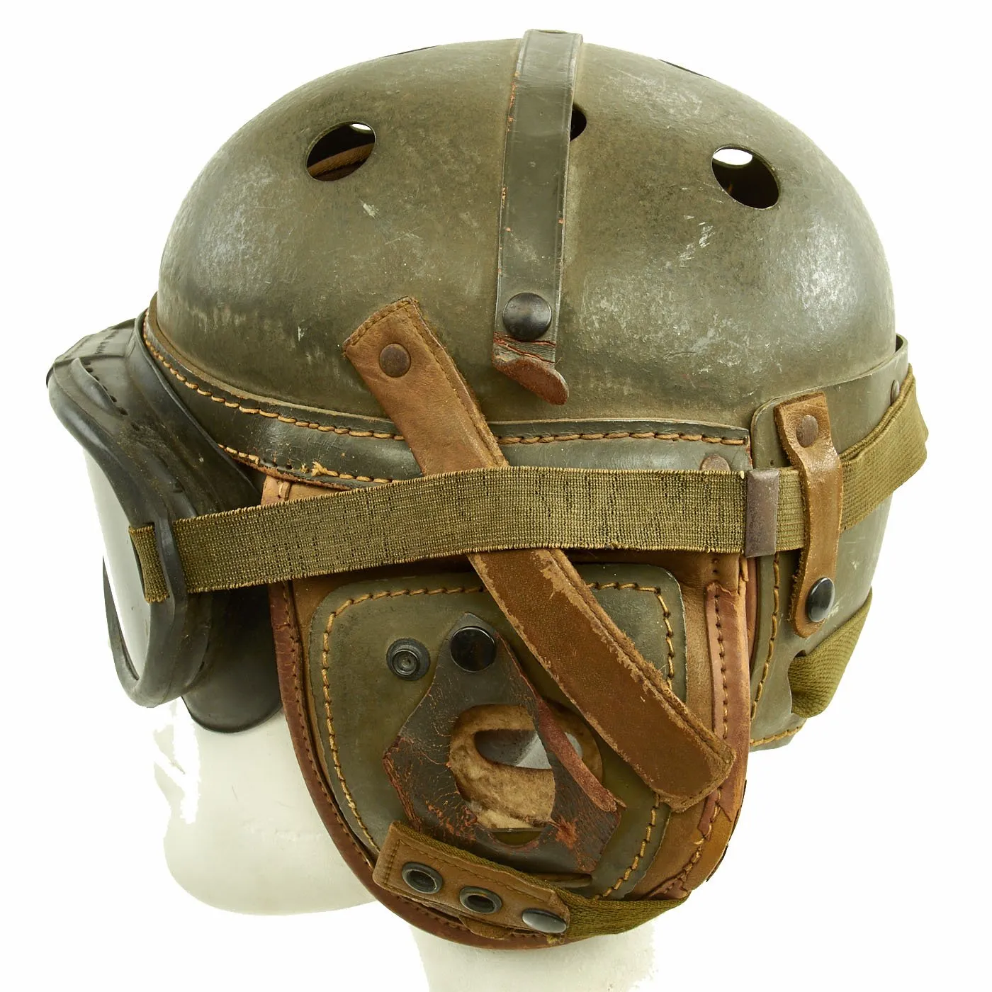 Original U.S. WWII M38 Tanker Helmet by A.G. Spalding & Bros. with M-1944 Polaroid Goggles - Size 7 1/8