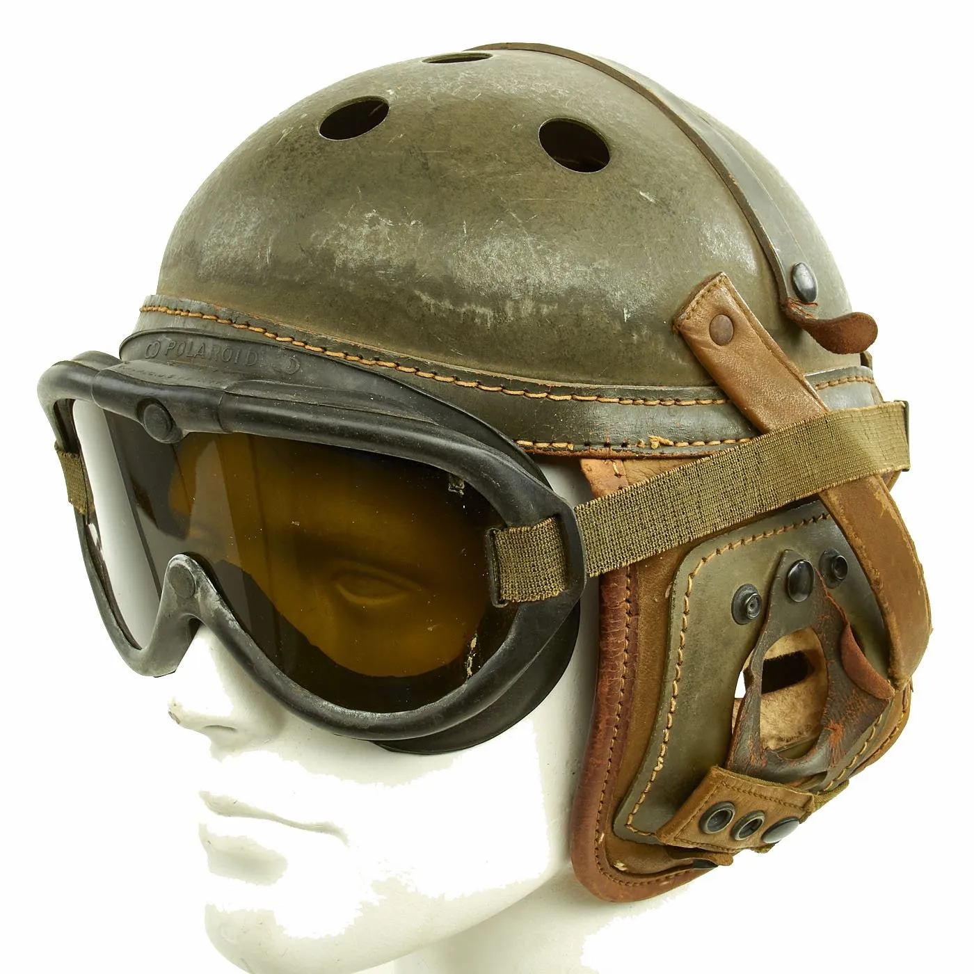 Original U.S. WWII M38 Tanker Helmet by A.G. Spalding & Bros. with M-1944 Polaroid Goggles - Size 7 1/8