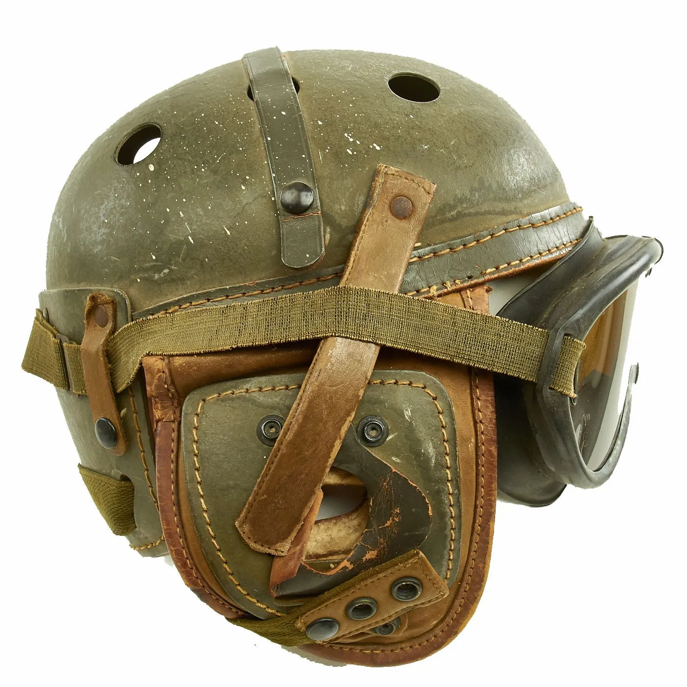 Original U.S. WWII M38 Tanker Helmet by A.G. Spalding & Bros. with M-1944 Polaroid Goggles - Size 7 1/8