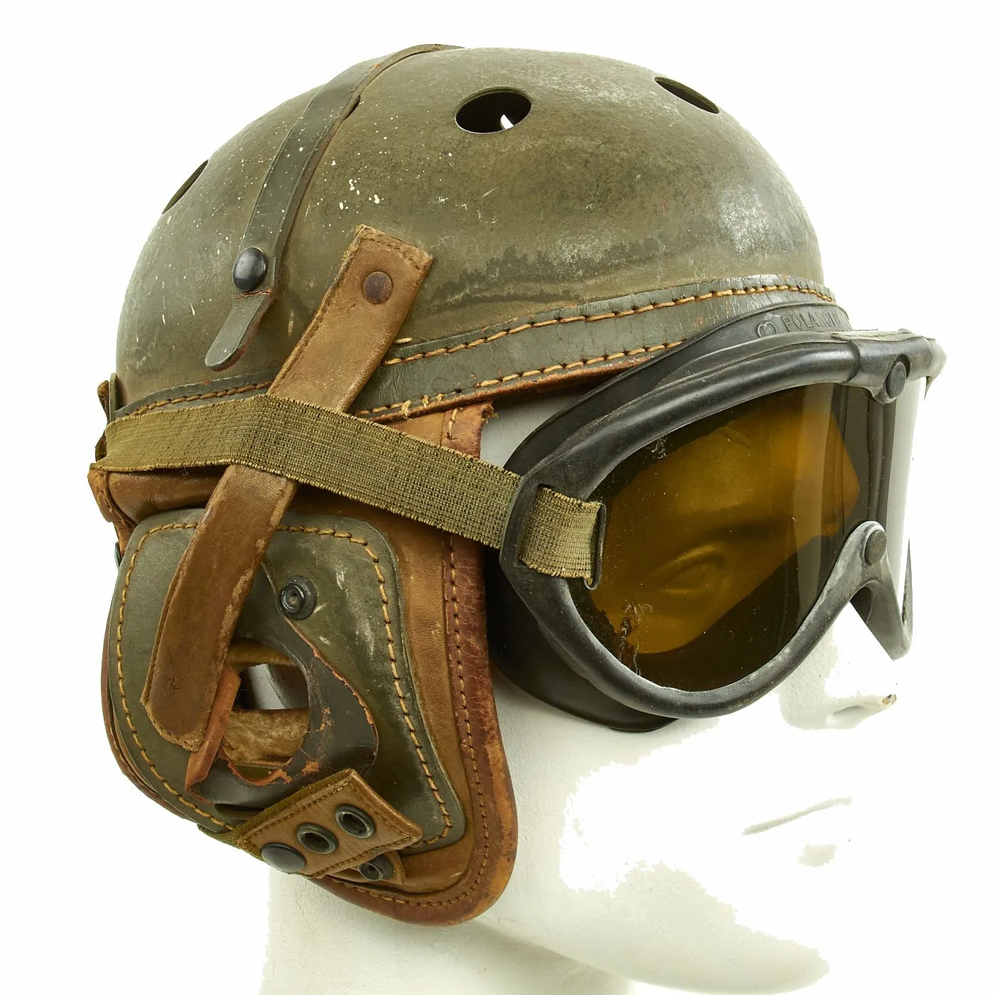 Original U.S. WWII M38 Tanker Helmet by A.G. Spalding & Bros. with M-1944 Polaroid Goggles - Size 7 1/8