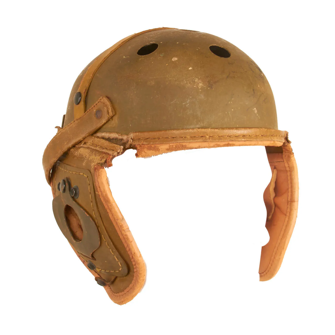 Original U.S. WWII M38 Tanker Helmet by Rawlings With Early War M38 Goggles By Resistal - Size 7 ⅛