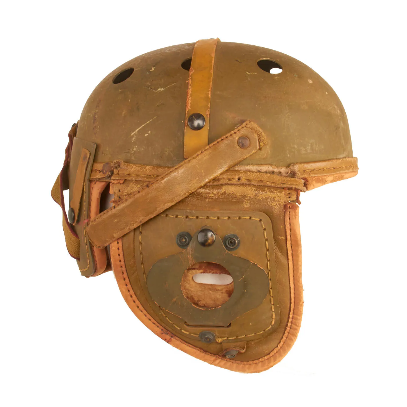 Original U.S. WWII M38 Tanker Helmet by Rawlings With Early War M38 Goggles By Resistal - Size 7 ⅛