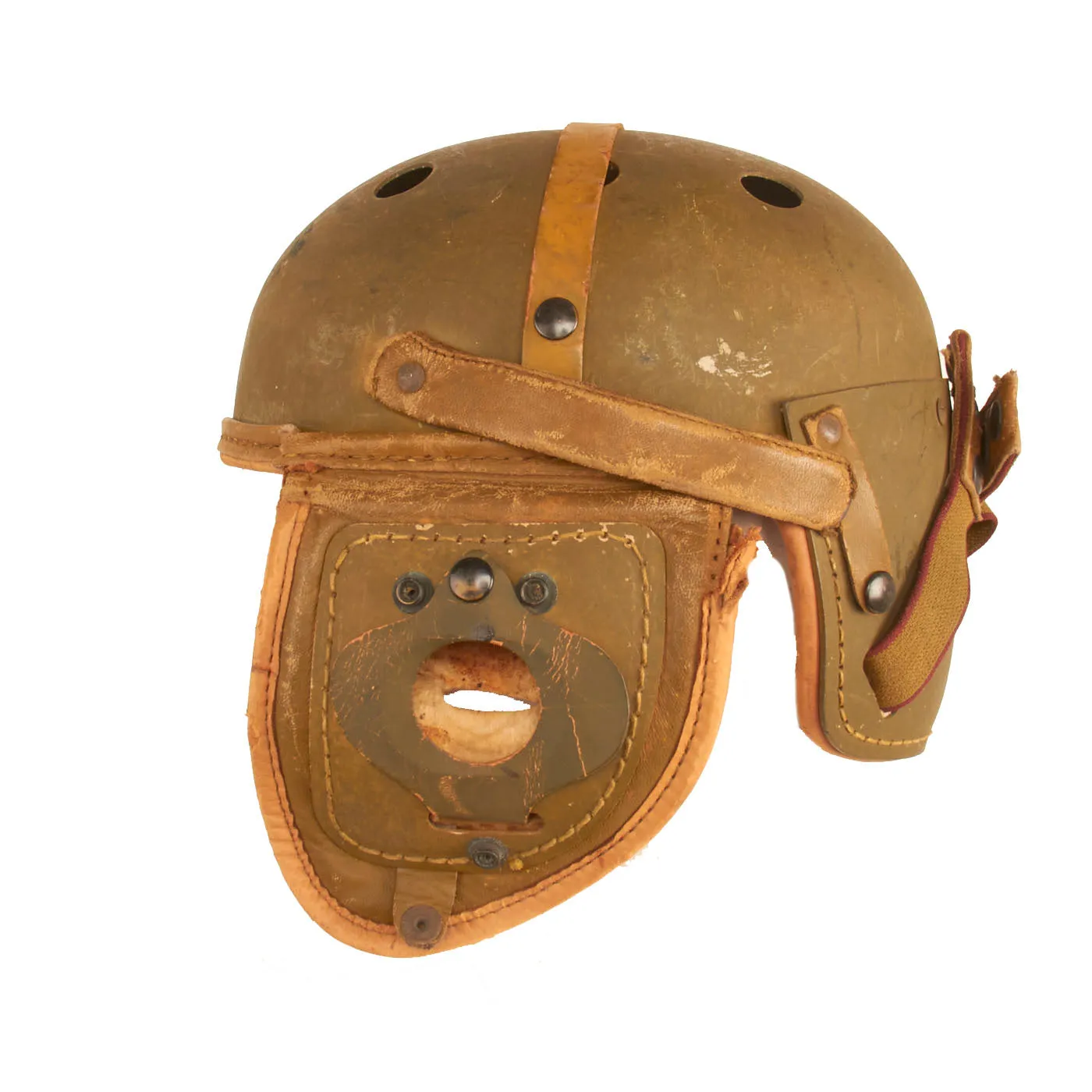 Original U.S. WWII M38 Tanker Helmet by Rawlings With Early War M38 Goggles By Resistal - Size 7 ⅛