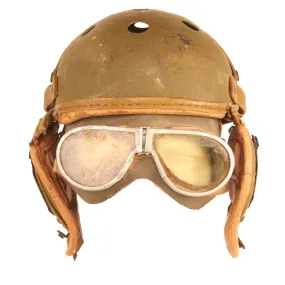 Original U.S. WWII M38 Tanker Helmet by Rawlings With Early War M38 Goggles By Resistal - Size 7 ⅛