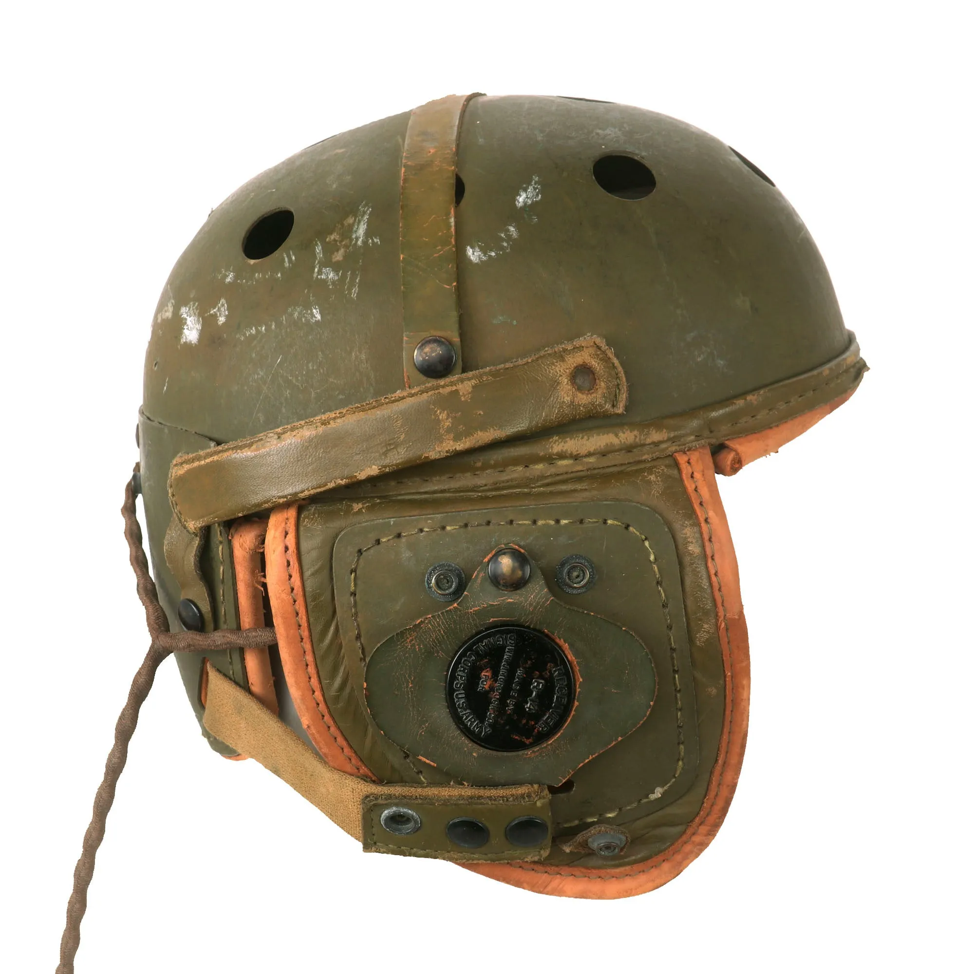 Original U.S. WWII M38 Tanker Helmet by Rawlings with Earphones - Size 7⅛