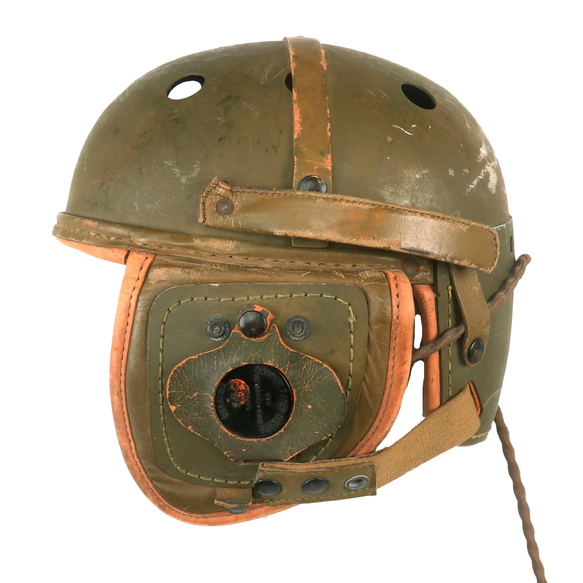 Original U.S. WWII M38 Tanker Helmet by Rawlings with Earphones - Size 7⅛