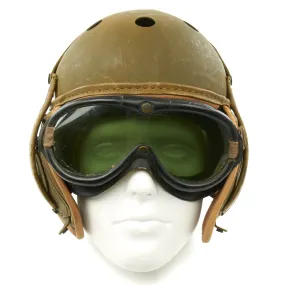 Original U.S. WWII M38 Tanker Helmet by Rawlings with M-1944 Polaroid Goggles - Size 7 1/8