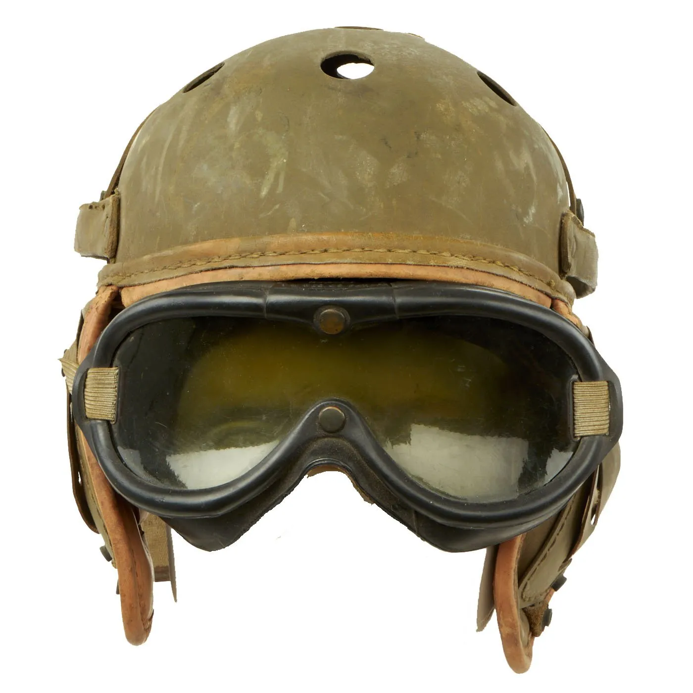 Original U.S. WWII M38 Tanker Helmet by Rawlings with M-1944 Polaroid Goggles - Size 7 3/8