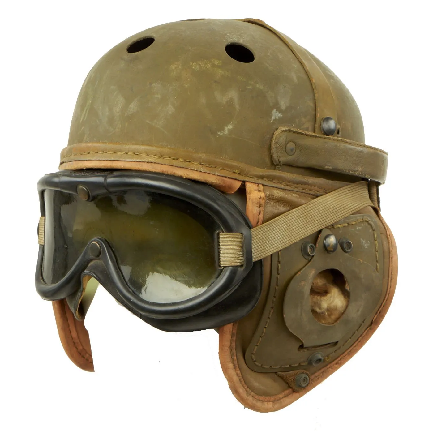 Original U.S. WWII M38 Tanker Helmet by Rawlings with M-1944 Polaroid Goggles - Size 7 3/8