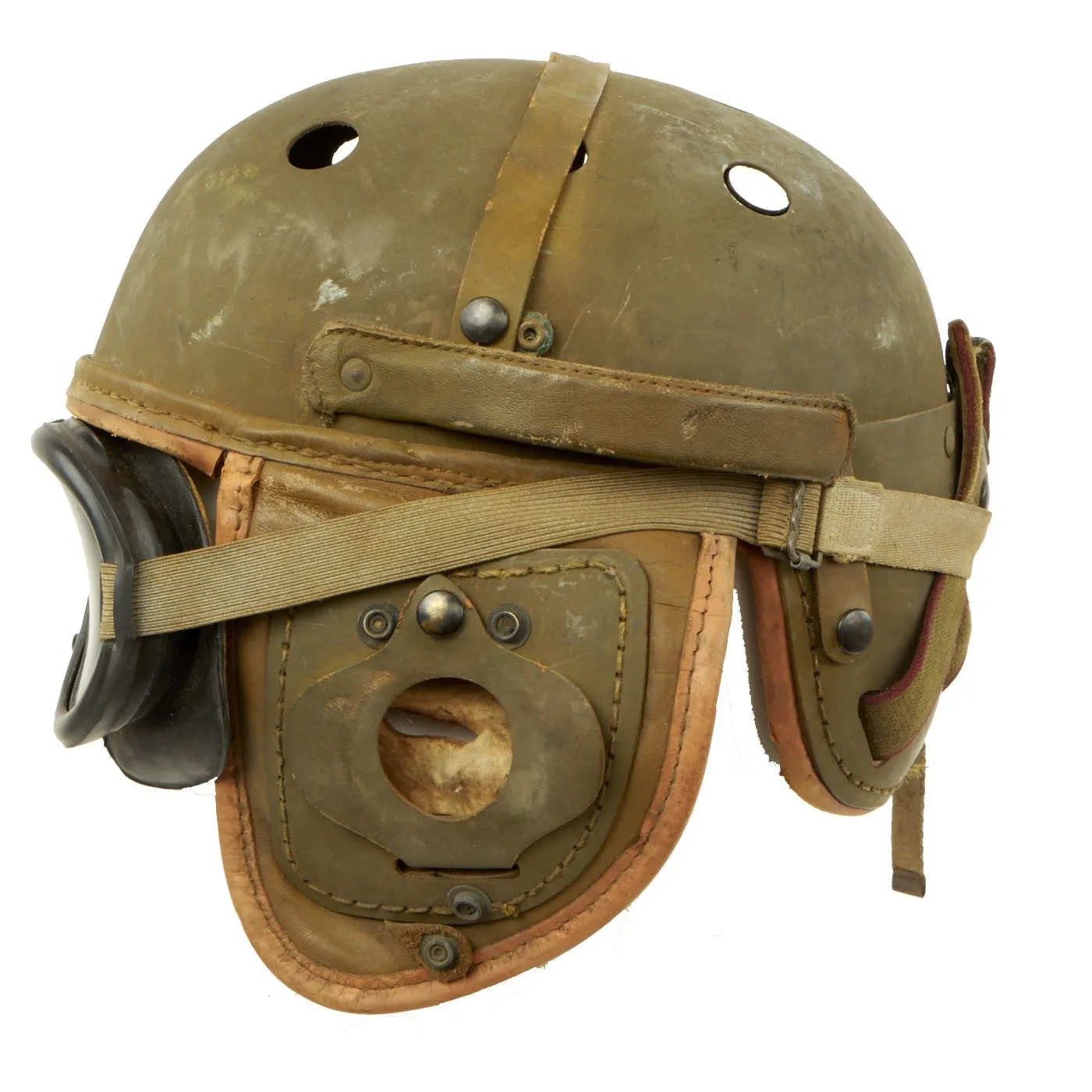 Original U.S. WWII M38 Tanker Helmet by Rawlings with M-1944 Polaroid Goggles - Size 7 3/8