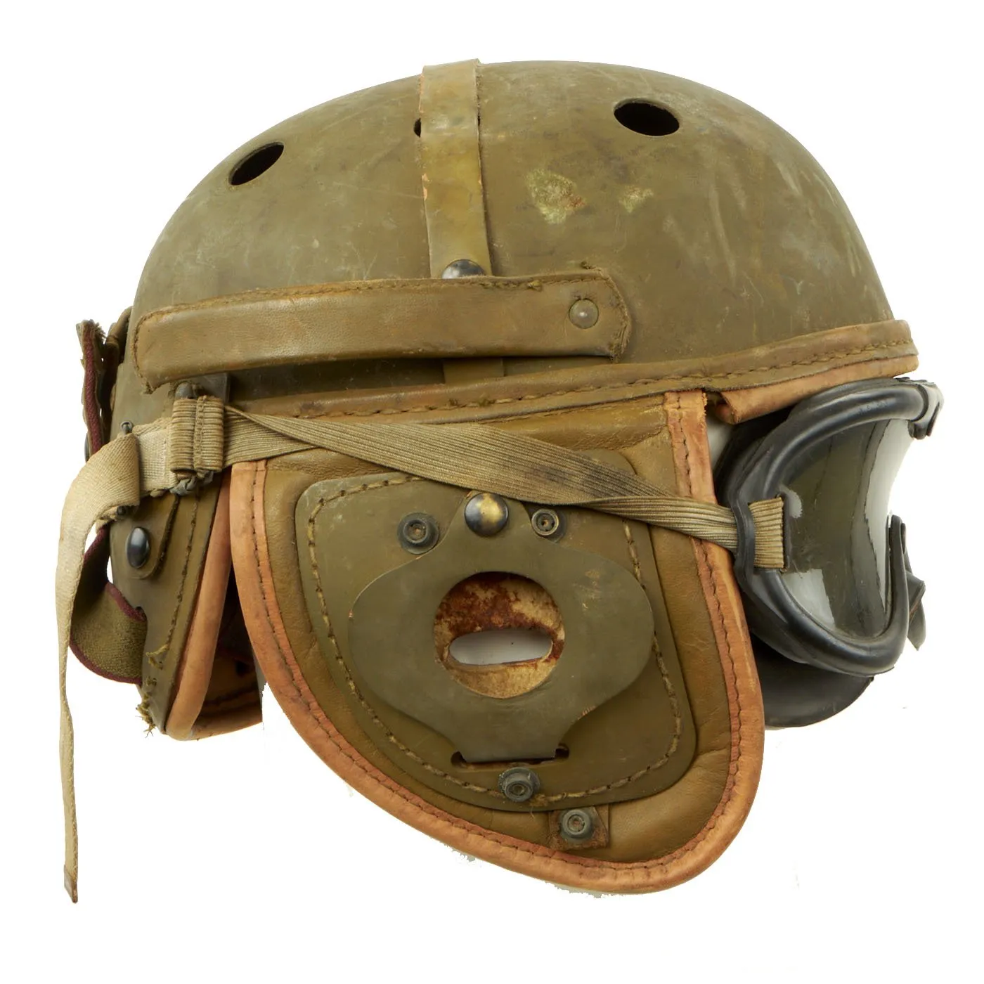 Original U.S. WWII M38 Tanker Helmet by Rawlings with M-1944 Polaroid Goggles - Size 7 3/8