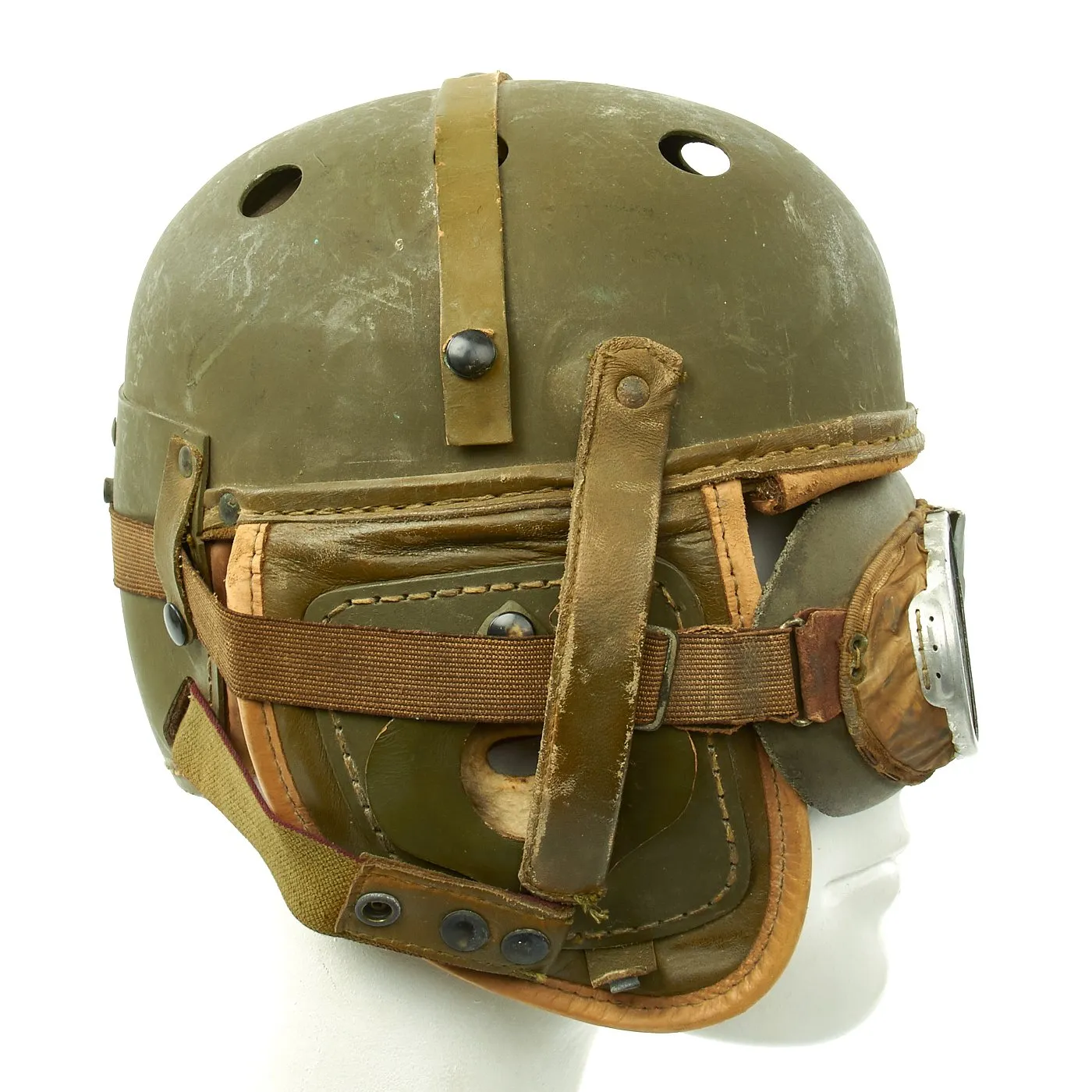 Original U.S. WWII M38 Tanker Helmet by Rawlings with Period Goggles - Size 7 3/8