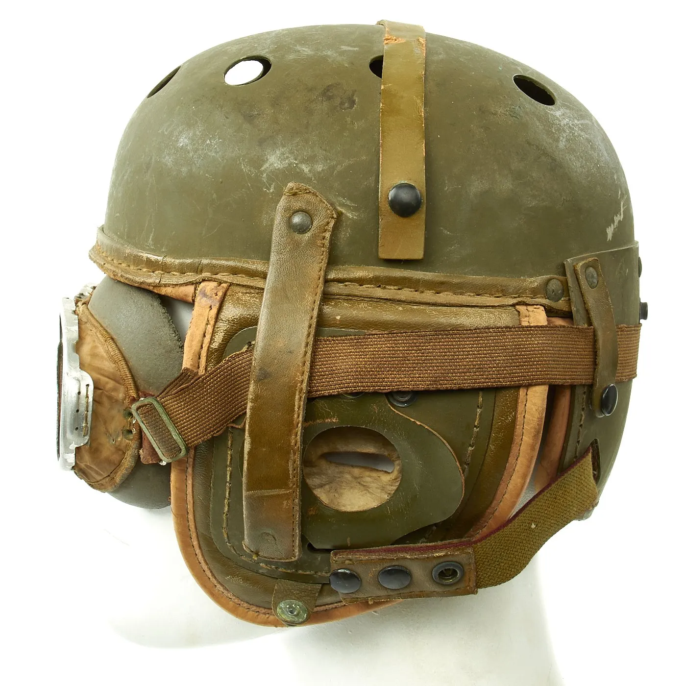 Original U.S. WWII M38 Tanker Helmet by Rawlings with Period Goggles - Size 7 3/8