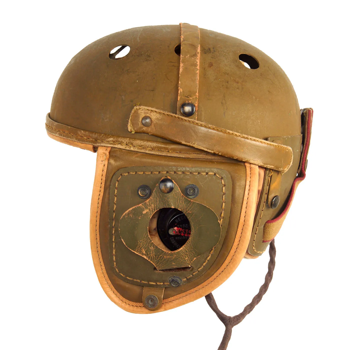 Original U.S. WWII M38 Tanker Helmet by Rawlings with Type R-14 Earphones and Throat Mic