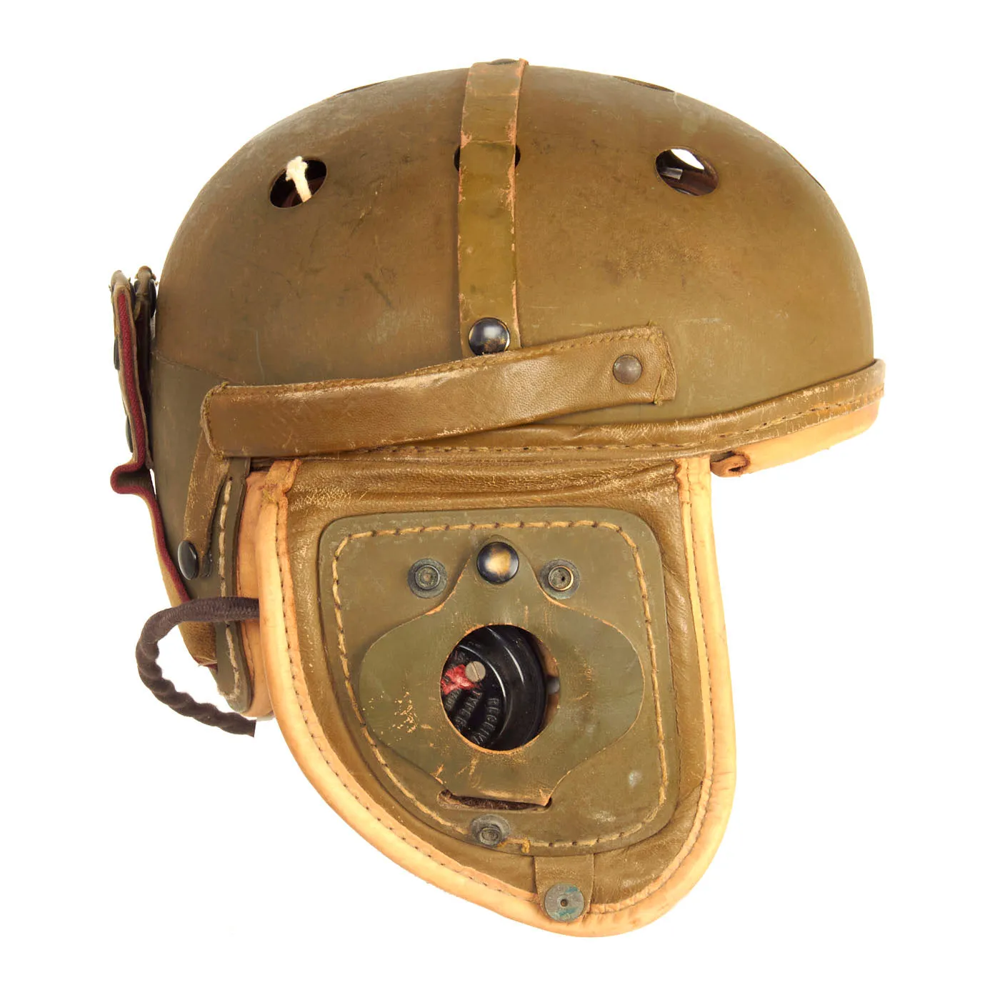 Original U.S. WWII M38 Tanker Helmet by Rawlings with Type R-14 Earphones and Throat Mic