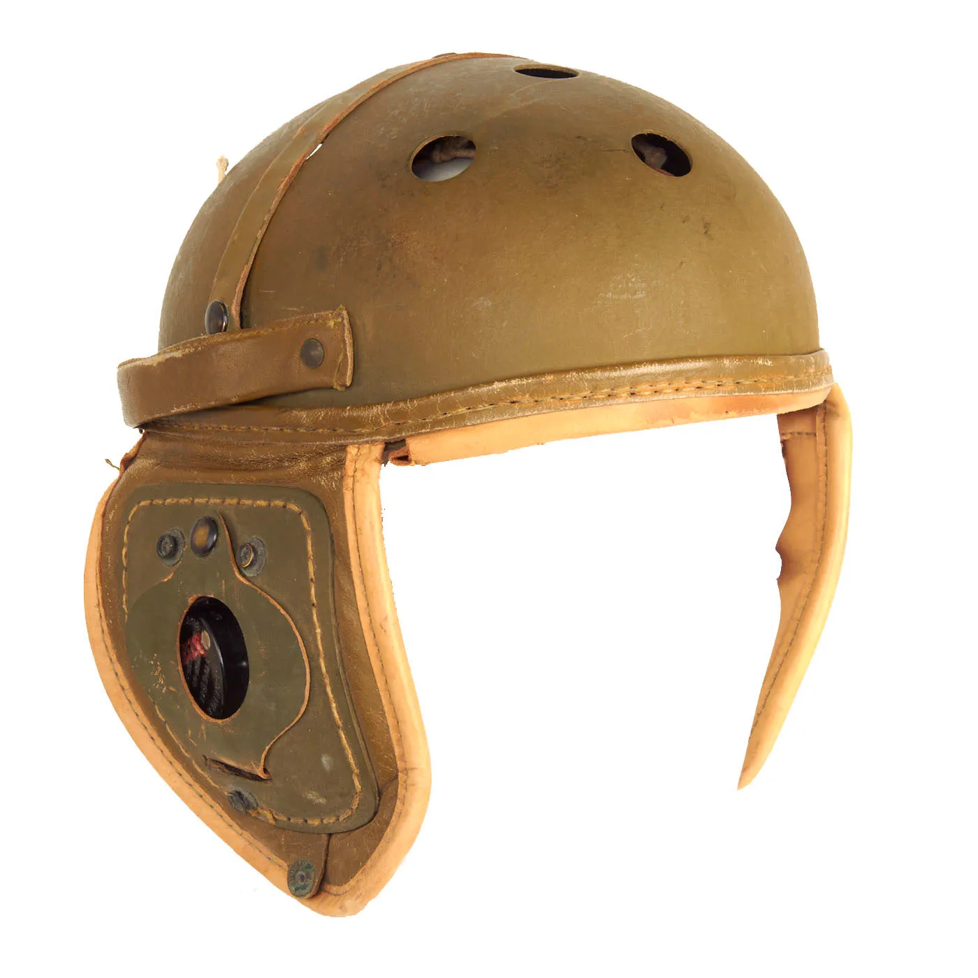 Original U.S. WWII M38 Tanker Helmet by Rawlings with Type R-14 Earphones and Throat Mic