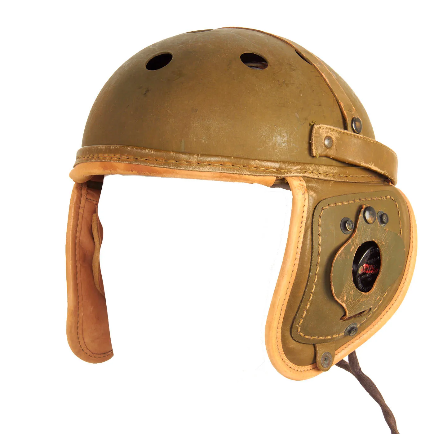 Original U.S. WWII M38 Tanker Helmet by Rawlings with Type R-14 Earphones and Throat Mic