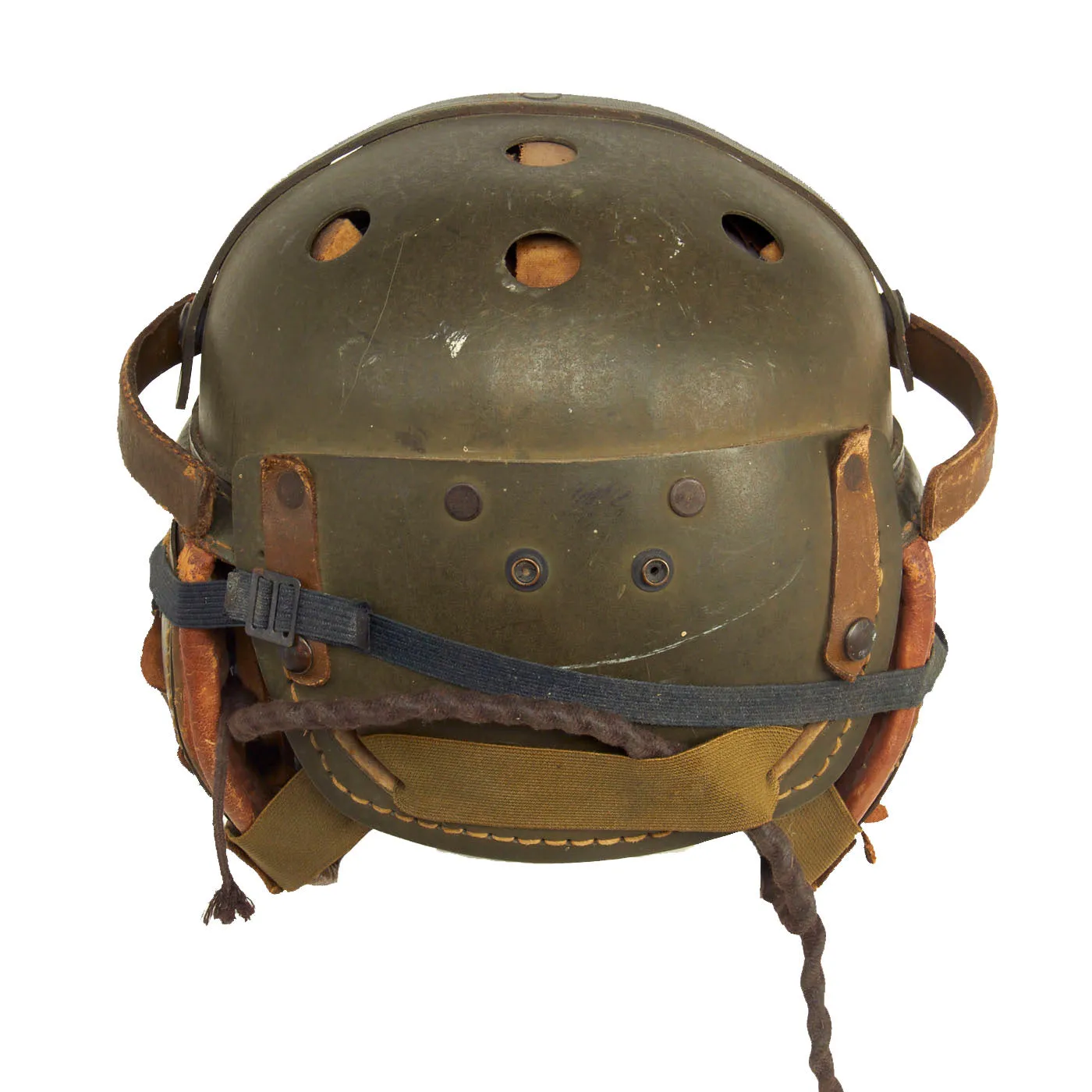 Original U.S. WWII M38 Tanker Helmet by Sears with Earphones and Polaroid Model 1016 Goggles Box Set