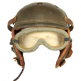 Original U.S. WWII M38 Tanker Helmet by Sears with Earphones and Polaroid Model 1016 Goggles Box Set