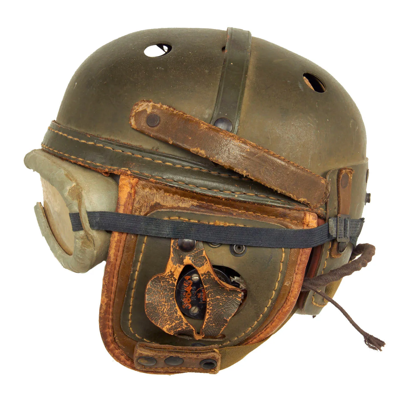 Original U.S. WWII M38 Tanker Helmet by Sears with Earphones and Polaroid Model 1016 Goggles Box Set