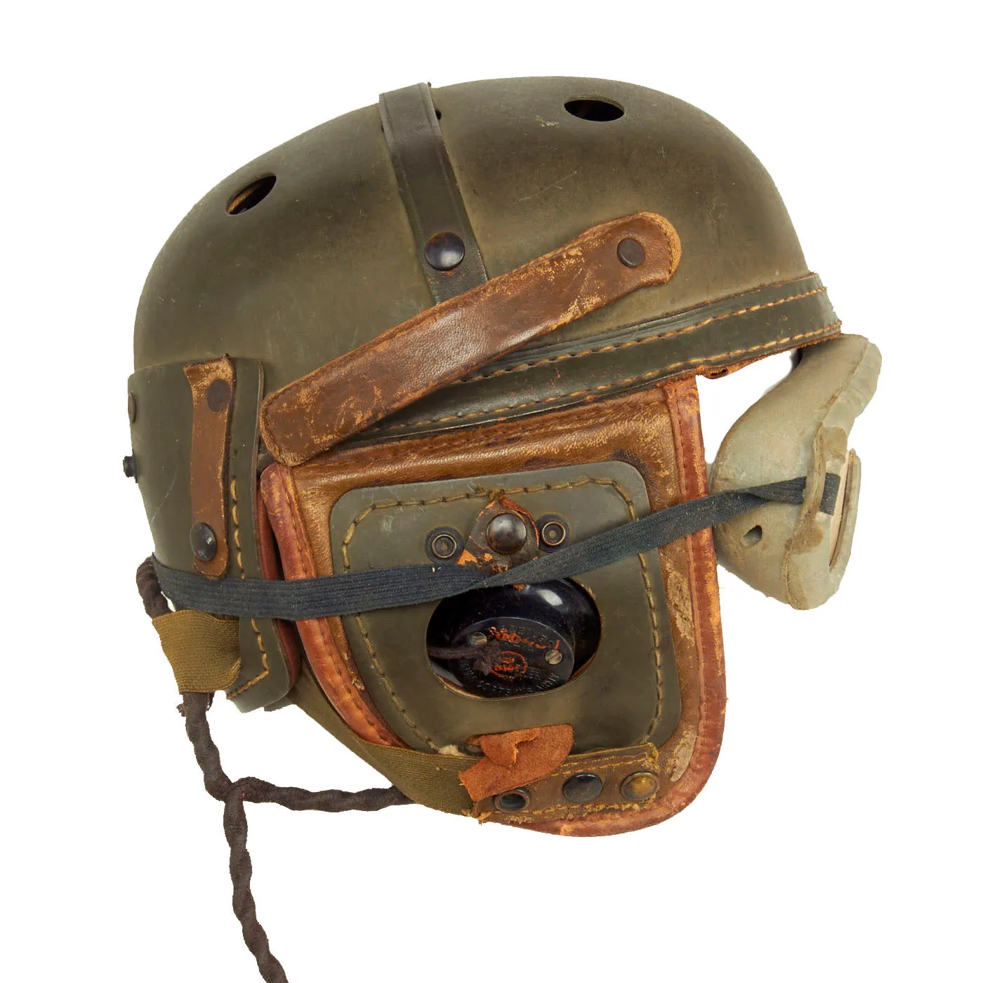 Original U.S. WWII M38 Tanker Helmet by Sears with Earphones and Polaroid Model 1016 Goggles Box Set