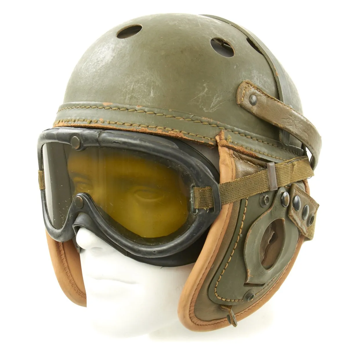 Original U.S. WWII M38 Tanker Helmet by Wilson Athletic Goods with Polaroid Goggles