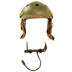 Original U.S. WWII Service Worn M38 Tanker Helmet by Sears Saddlery Co With T-30 Throat Microphone - Size 7 ⅜