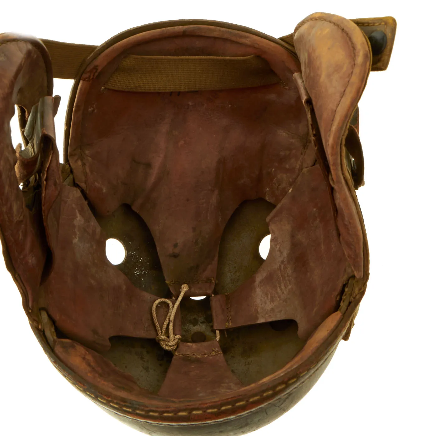 Original U.S. WWII Service Worn M38 Tanker Helmet by Sears Saddlery Co With T-30 Throat Microphone - Size 7 ⅜