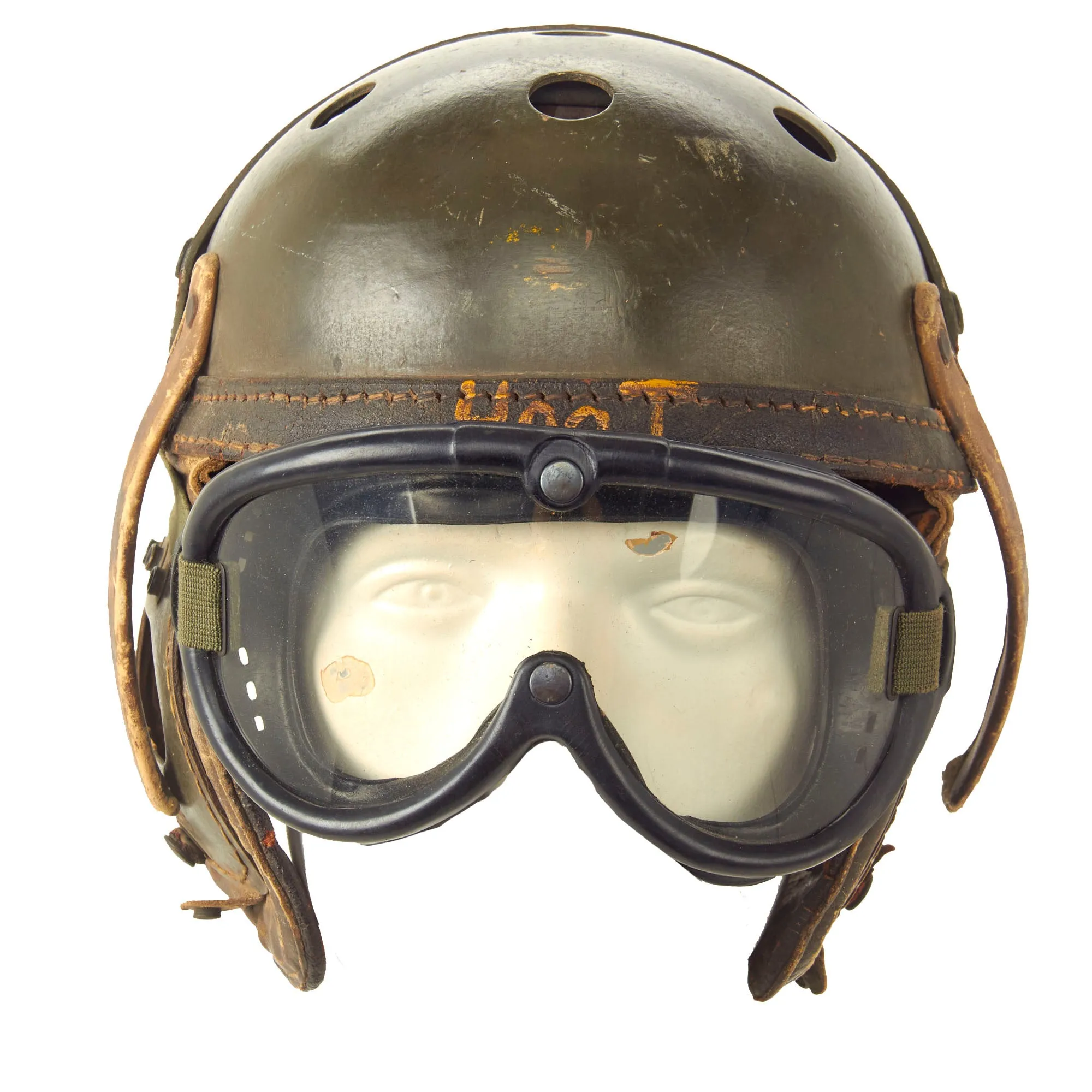 Original U.S. WWII Service Worn M38 Tanker Helmet with M1944 Goggles