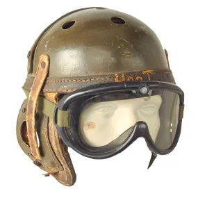 Original U.S. WWII Service Worn M38 Tanker Helmet with M1944 Goggles