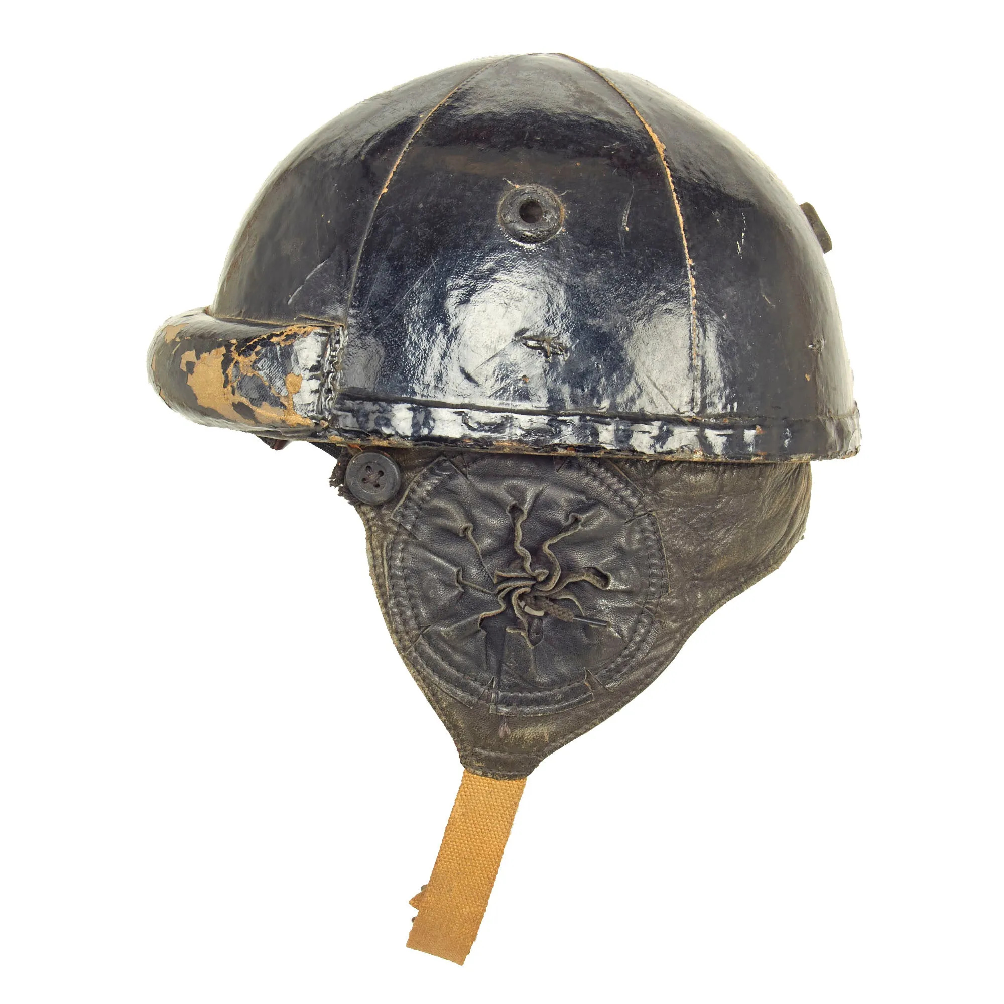 Original WWII Canadian Tanker Crash Helmet with Earphone "Scrum" - Size 7