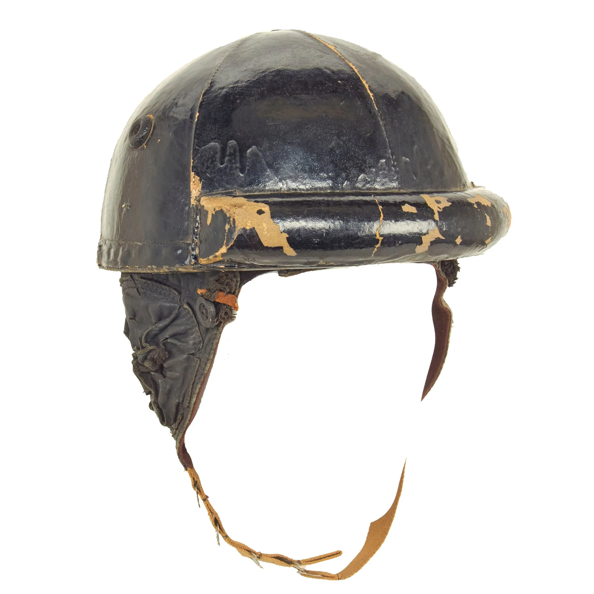 Original WWII Canadian Tanker Crash Helmet with Earphone "Scrum" - Size 7