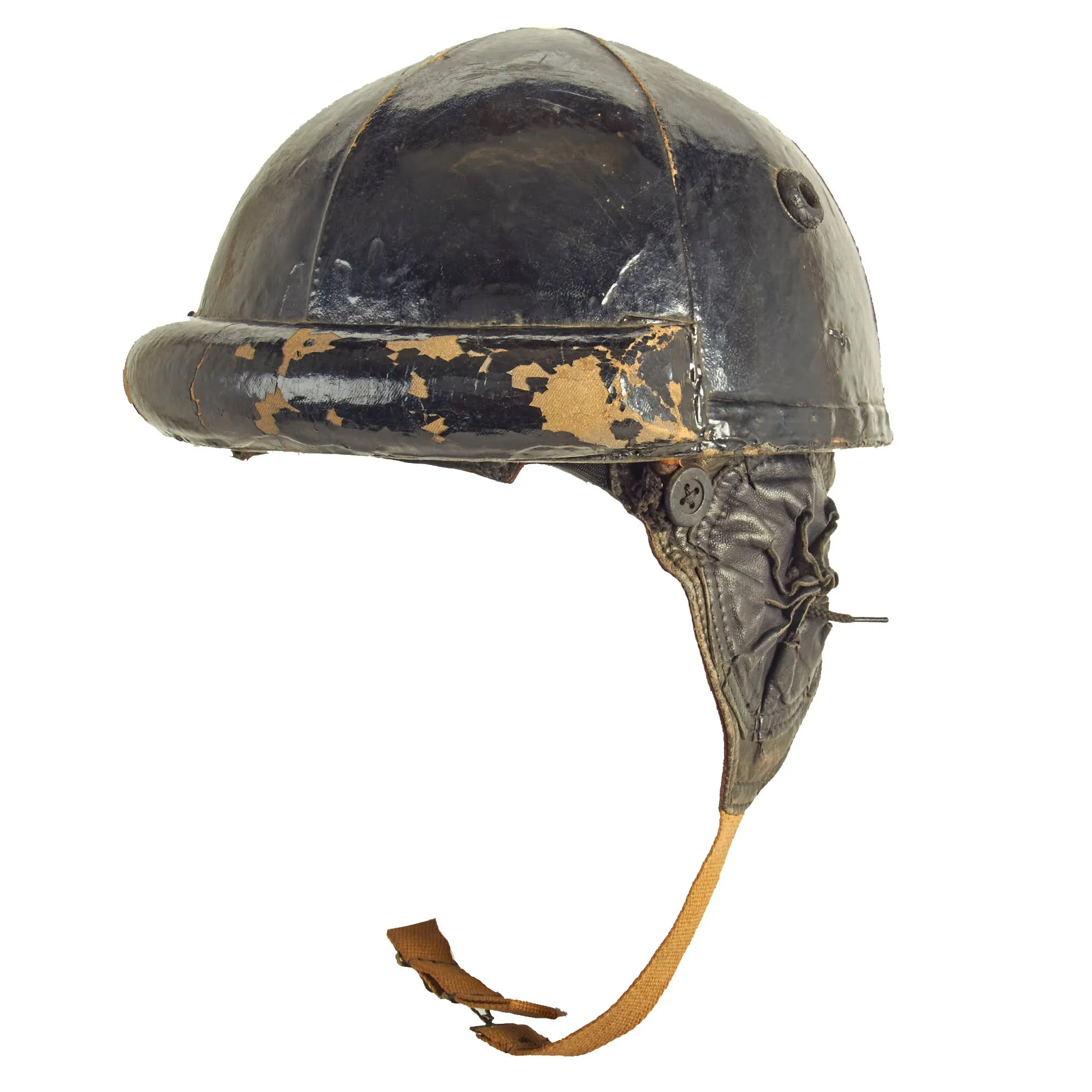 Original WWII Canadian Tanker Crash Helmet with Earphone "Scrum" - Size 7