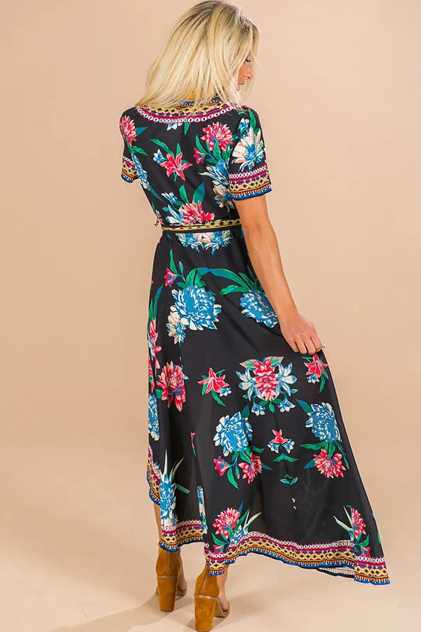 Parisian Floral Wrap Maxi in Black