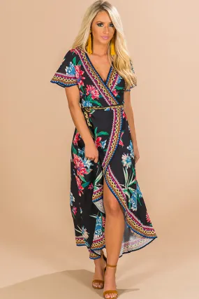 Parisian Floral Wrap Maxi in Black