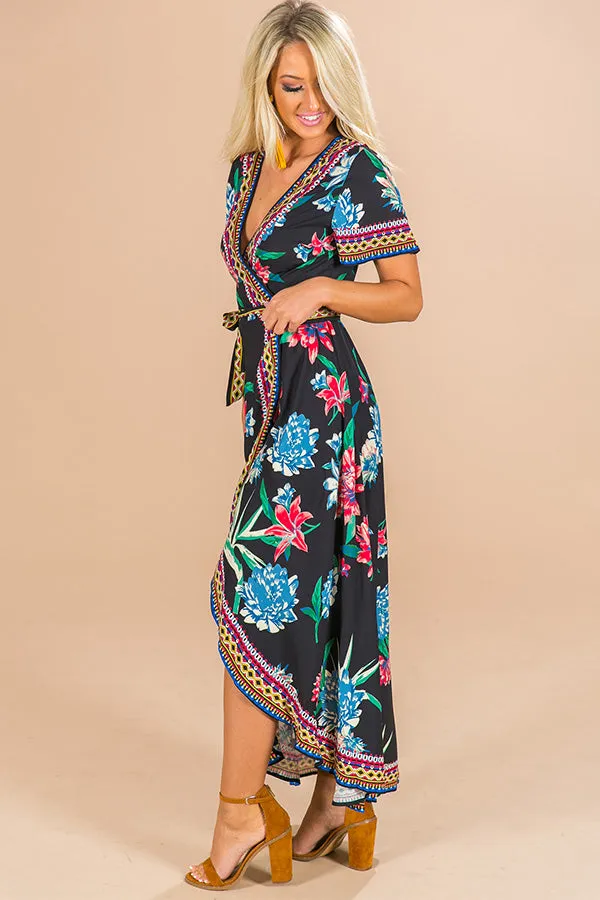 Parisian Floral Wrap Maxi in Black