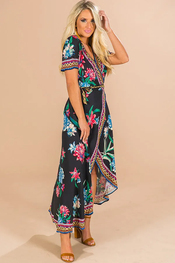 Parisian Floral Wrap Maxi in Black