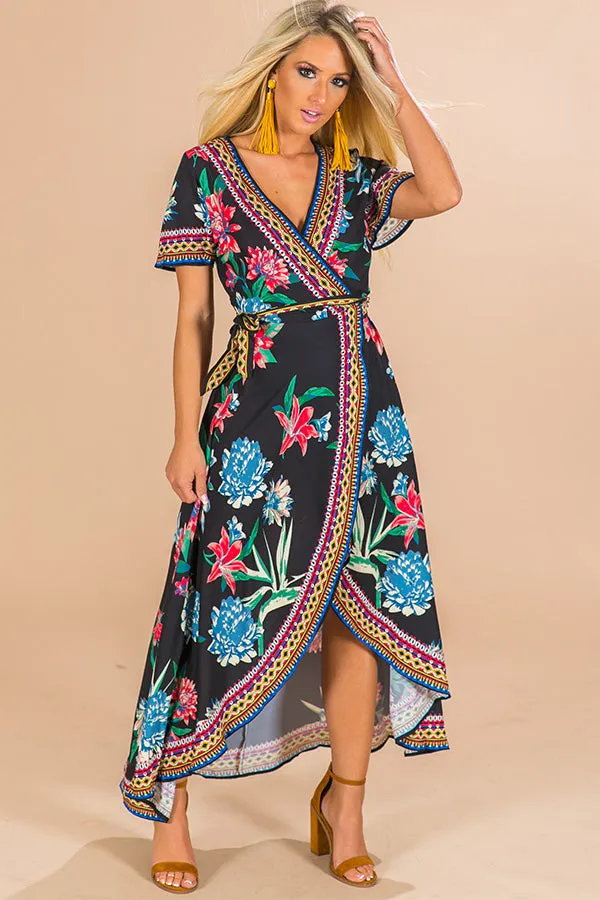 Parisian Floral Wrap Maxi in Black