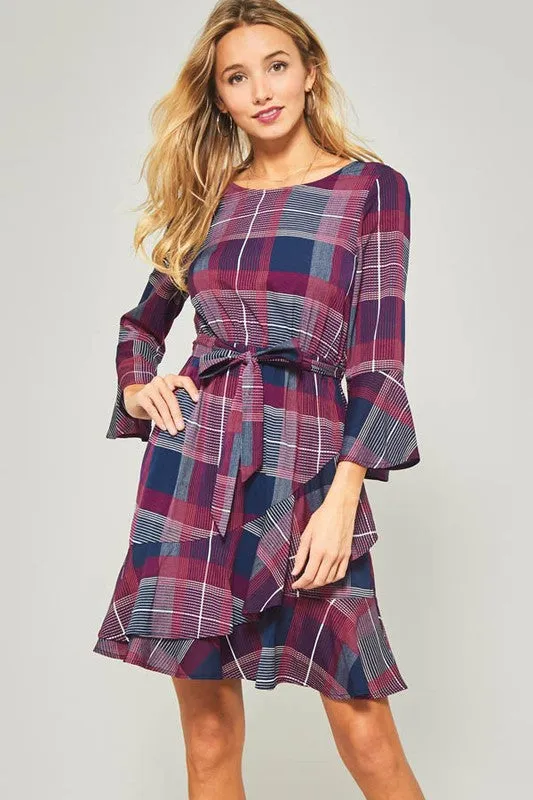 Plaid Print Wrap Dress