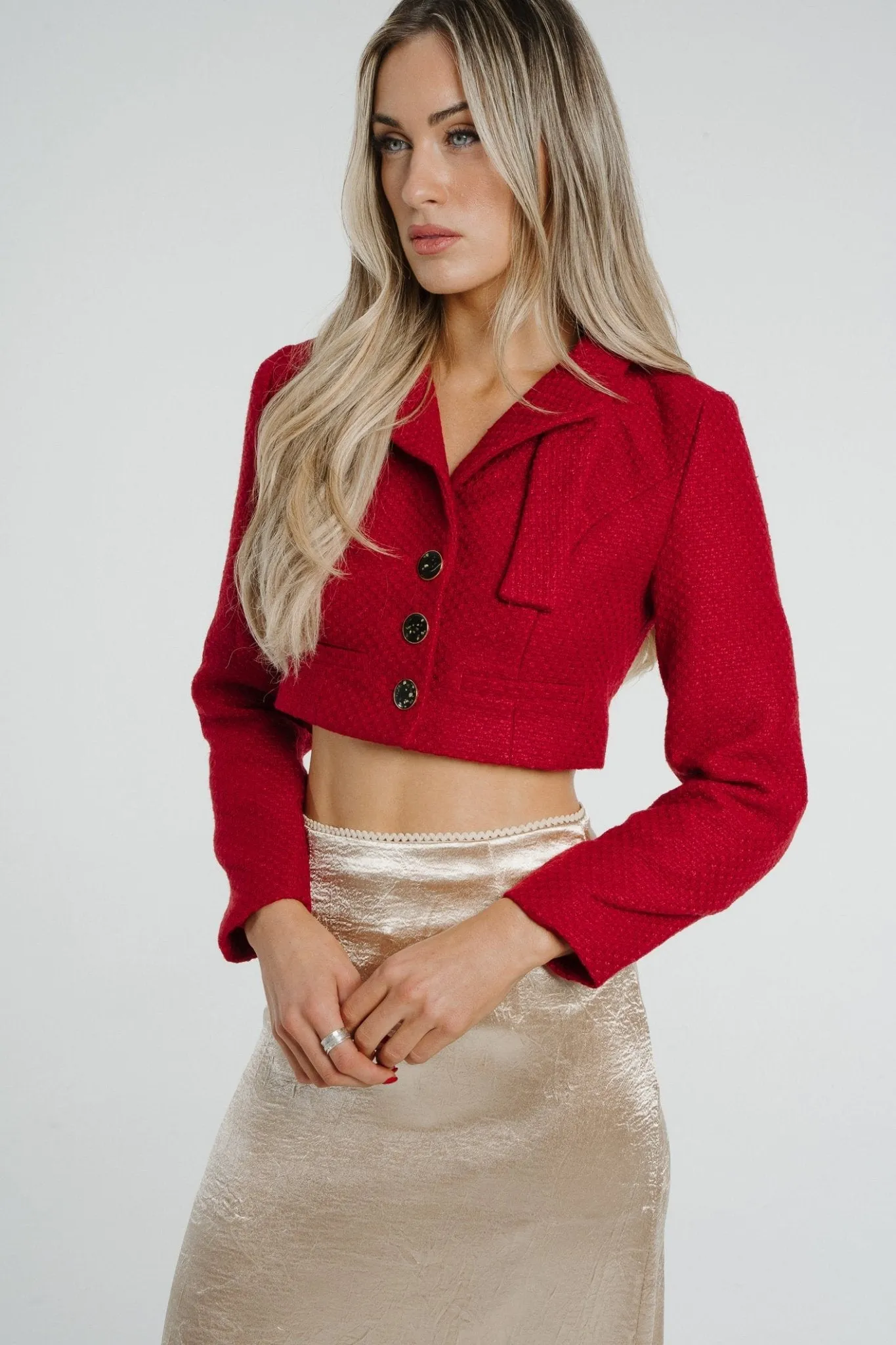 Polly Crop Tweed Jacket In Red