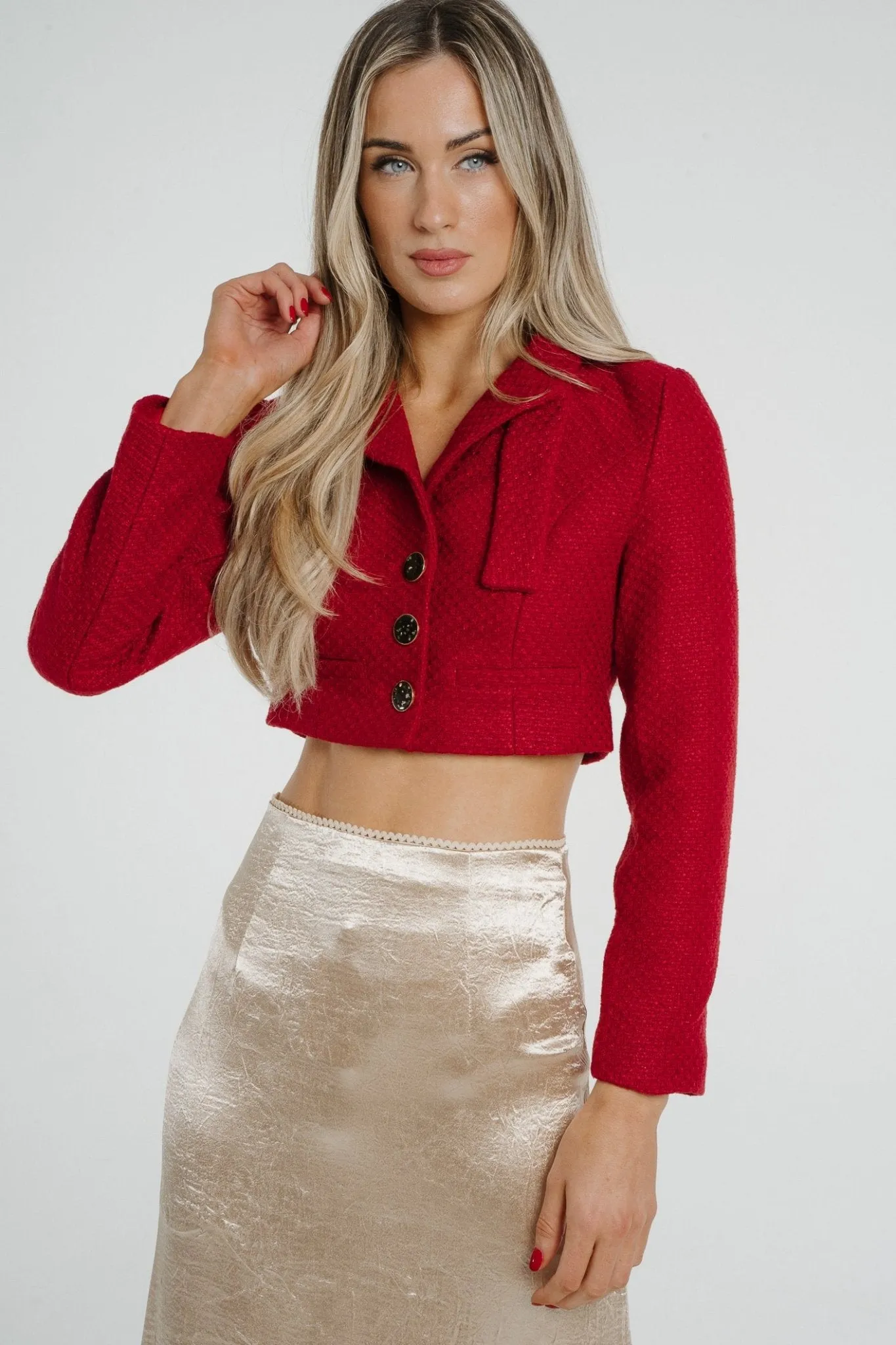 Polly Crop Tweed Jacket In Red