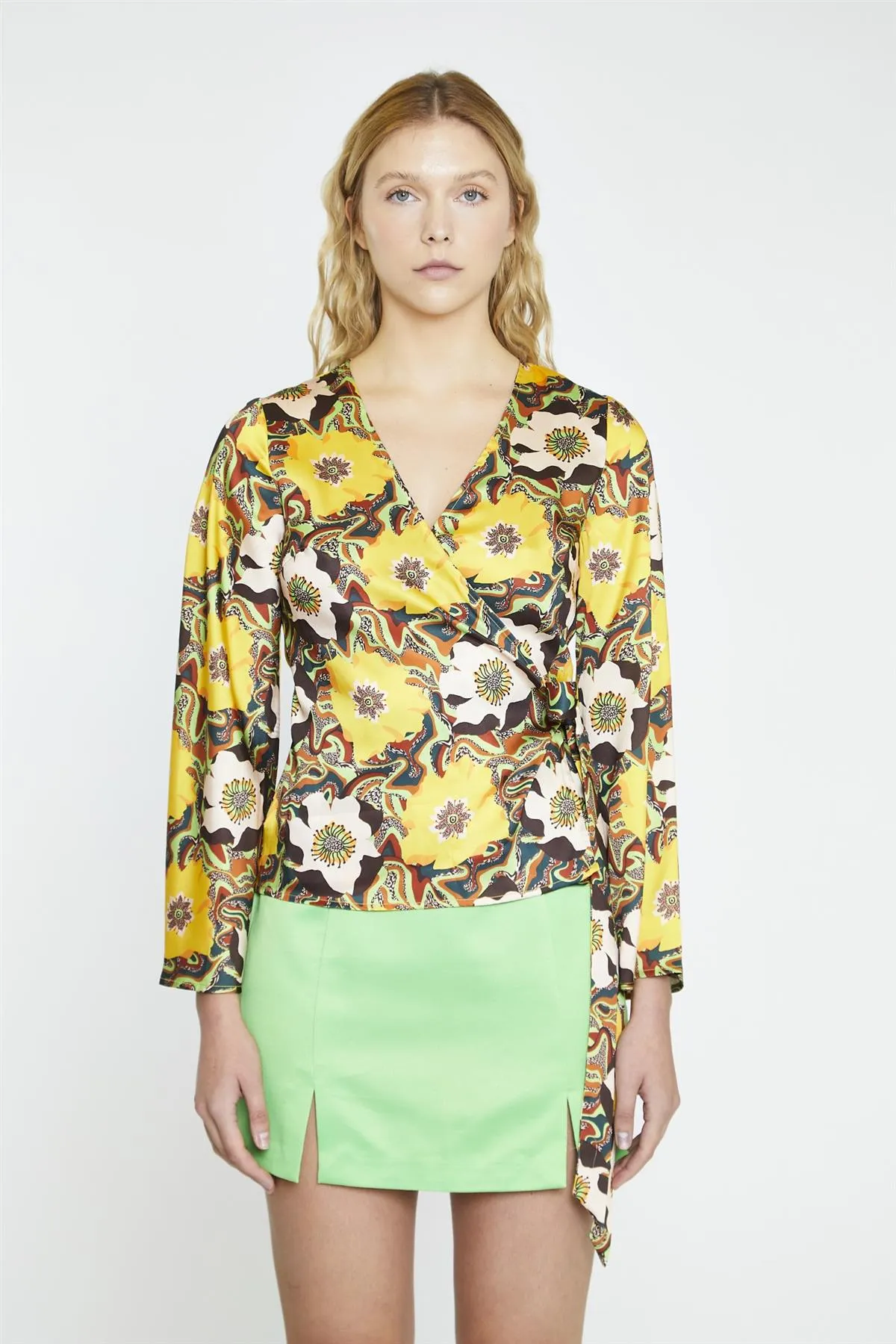 Psychedelic Multi-Floral Wrap-Top